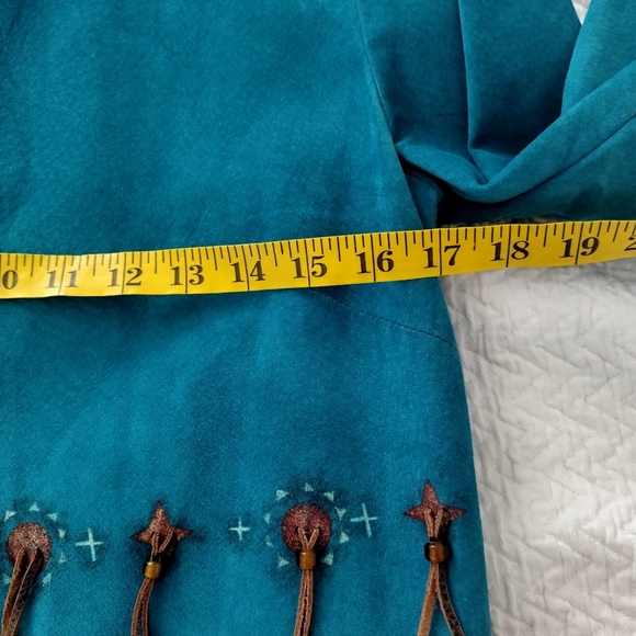 Patricia wolf suede turquoise Hand Painted Aztec Fringe Western jacket Sz S - Picture 7 of 7